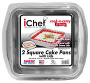 iChef Square Cake Pans by Handi-Foil – 2 Count (Pack of 1), 8 inches, Aluminum, Clear, Model 352098