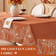 Softalker Faux Linen Fall Tablecloth, 60x104 Inch Rectangle, Pumpkin & Leaf