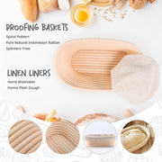 Doyolla Bread Proofing Basket Set, 10 Inch Oval, Set of 2 with Liners