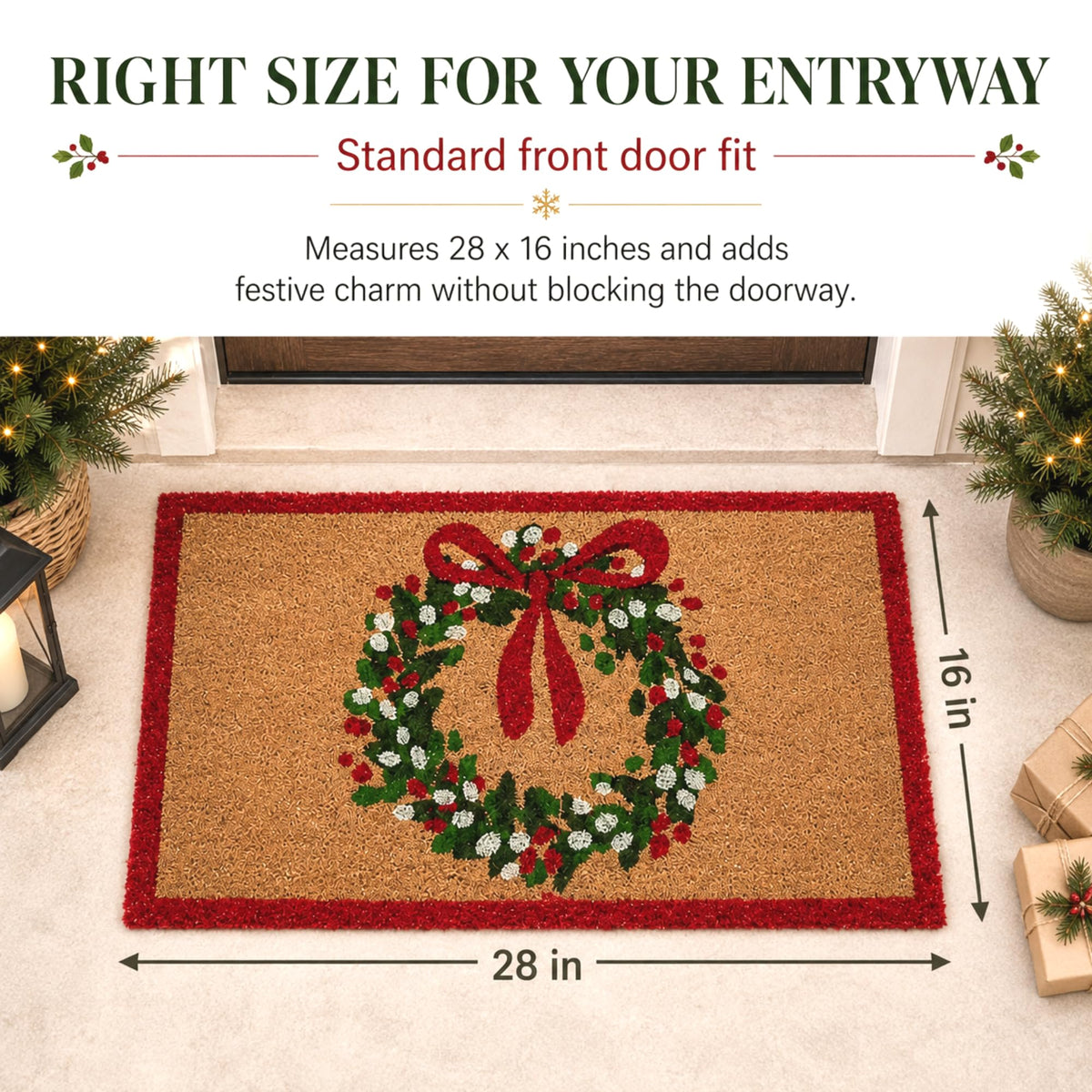 Willbond Christmas Coir Doormat, 28 x 16 Inches, Red Green Yellowish Brown