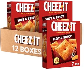 Cheez-It Cheese Crackers, Baked Snack Crackers, Office and Kids Snacks, Hot and Spicy, 5.25lb Case (12 Boxes)