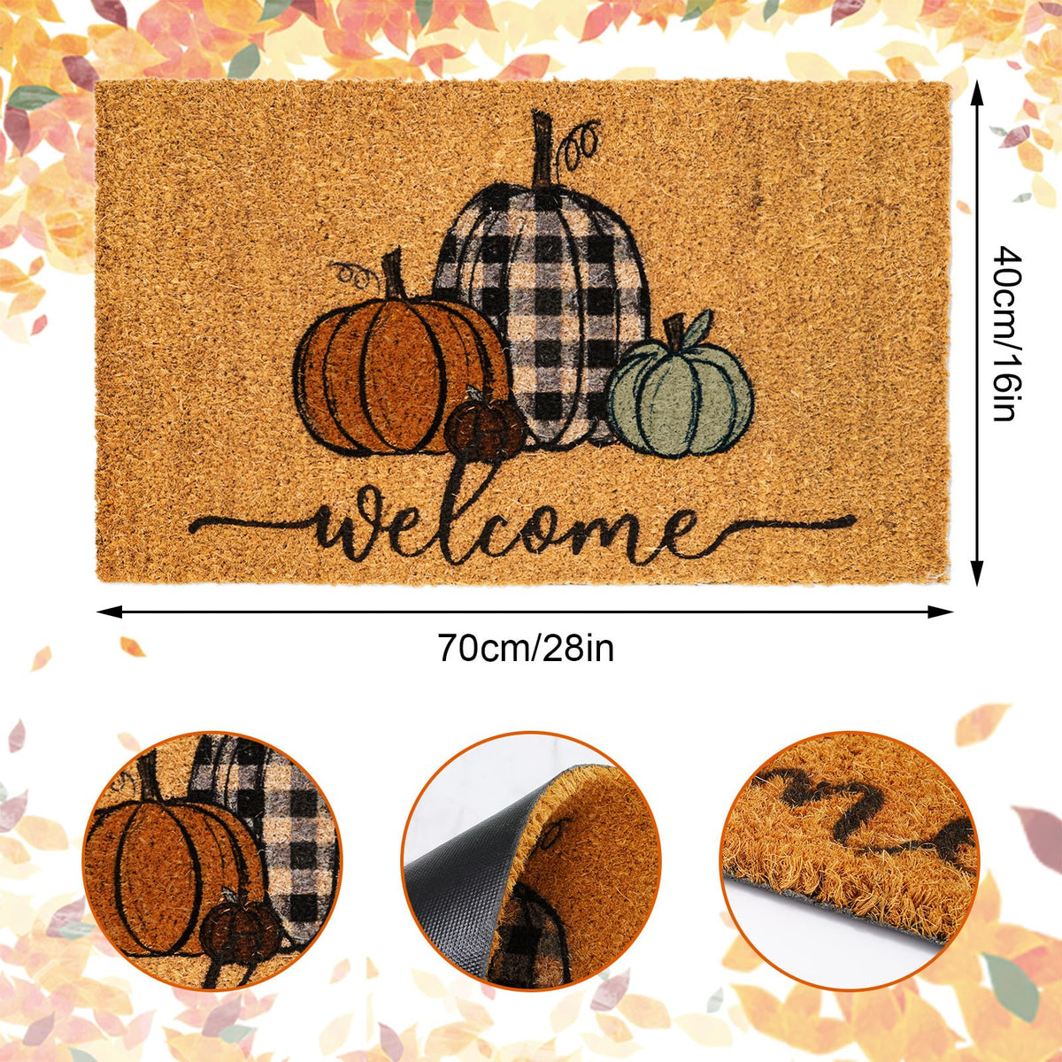 Whaline Fall Doormat, Coir Pumpkin Design, 16 x 28 Inch