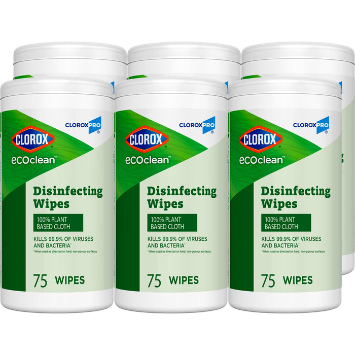 CloroxPro Clorox EcoClean Disinfecting Wipes, Multi Purpose Bleach Free Cleaner, Made with Citric Acid and Plant Based Ingredients, Antibacterial Disinfectant, Multi Surface Use, 75 Ct, Pack of 6