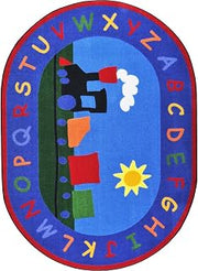 Joy Carpets Kid Essentials Infants & Toddlers Tiny Train Rug, Multicolored, 10'9" x 13'2" Oval
