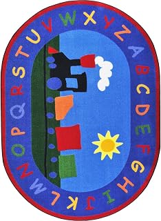 Joy Carpets Kid Essentials Infants & Toddlers Tiny Train Rug, Multicolored, 10'9" x 13'2" Oval
