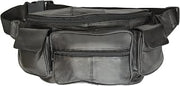 Large Black Genuine Lambskin Leather Fanny Pack Waist Bag with Cell Phone Pouch