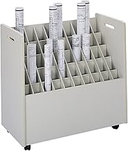Safco Wood and Laminate Mobile Roll File Cart, Document and Blueprint Holder, 50 Compartment, Rolling Organizer Cart for Architectural Drawings, Construction Plans and Map Storage