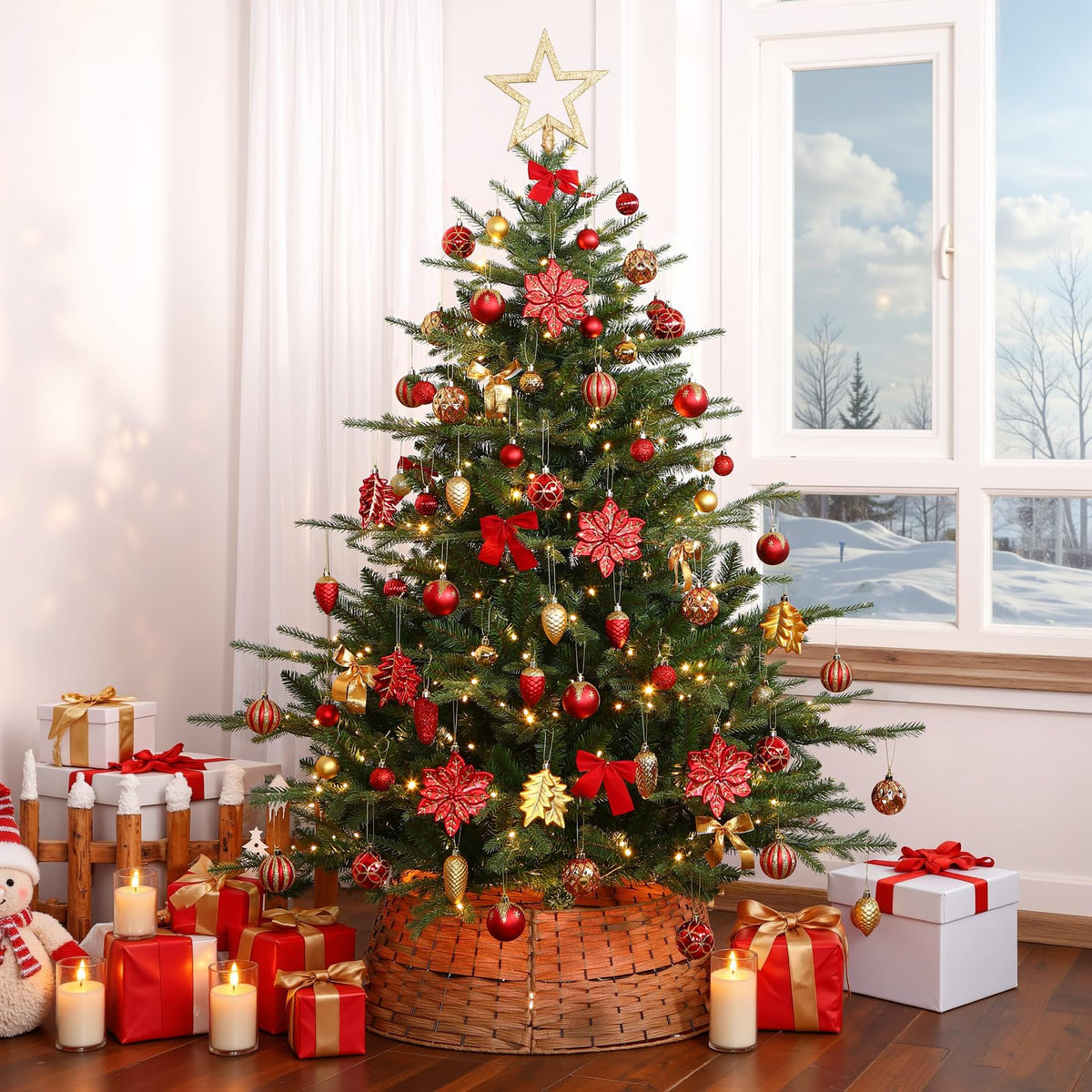 Shareconn Christmas Ball Ornaments, 106 Piece Set, Red and Gold