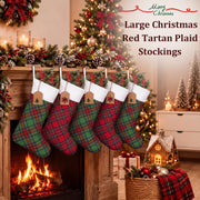 Twistover Christmas Stockings, 18 Inch Tartan Plaid Set of 12, Red Green