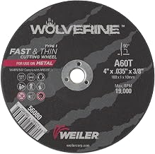 Weiler 56080 4-Inch Cutting Wheel, Wolverine AO Steel/Metal Fast Cut, Value Cutting, 0.035" A60T Type 1 3/8" Arbor