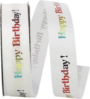 Reliant Ribbon Happy Birthday Ribbon, 7/8 Inch X 25 Yards, White