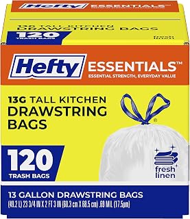Hefty Essentials 13 Gallon Kitchen Trash Bags, 120 Count, Fresh Linen Scent
