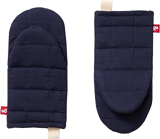 hedley & bennett Oven Mitts - Heat Resistant Kitchen Mittens - Baking Gloves with Hanging Loop - 100% Cotton Outer and Lining; 100% Polyester Filling - Blueberry Blue | Heat Resistant, Hanging Loop, 100% Cotton Outer and Lining, 100% Polyester Filling