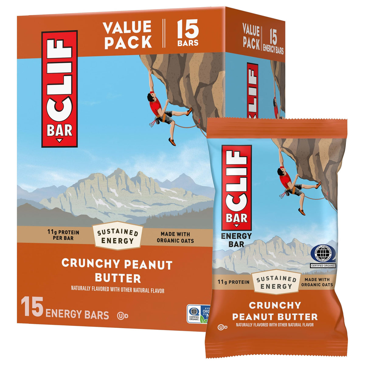 Protein Energy Bars by CLIF Bar – 15 Count, Crunchy Peanut Butter, Pack of 15