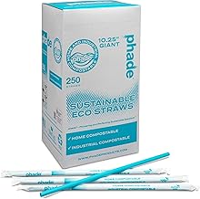 phade Eco-Friendly 10.25" Giant Drinking Straws 2,000 Count - Sustainable Marine Biodegradable Compostable, Individually Wrapped, 8 Pack