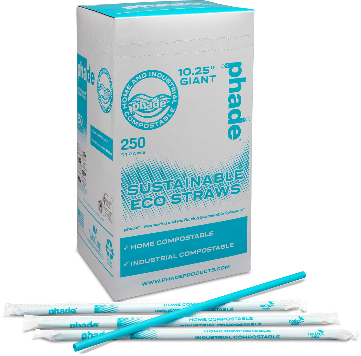 Eco-Friendly 10.25" Giant Drinking Straws by phade – 10.25" - 2,000 Count, PHA, Blue, Pack of 8, Model 511179