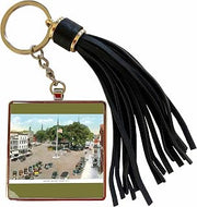 3dRose Central Square, Keene Hew Hampshire Ariel View with Antique Cars Tassel Key Chain