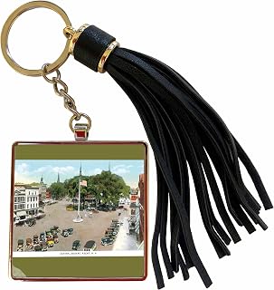 3dRose Central Square, Keene Hew Hampshire Ariel View with Antique Cars Tassel Key Chain
