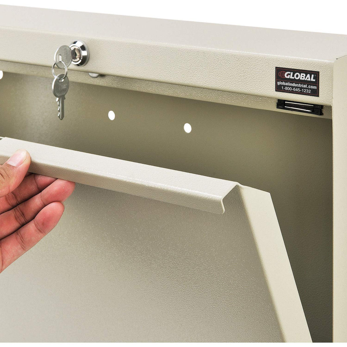 Wall Mounted Fold Down Shop Desk with keyed Lock by Global Industrial – Standard, Steel, Tan, Model 249997