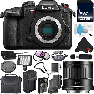 Lumix DC-GH5S Mirrorless Micro Four Thirds Digital Camera International Version + Panasonic Lumix G 42.5mm Lens (International Version) + 128GB Class 10 Memory Card Bundle