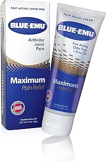 BLUE-EMU Maximum Pain Relief Cream for Arthritis & Joint Pain, 3 oz, 1 Pack | Topical cream gives relief to arthritis, muscle aches, joint pain, sprains, & strains. Free of NSAIDs, menthol, & camphor.