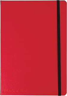 Black n' Red Casebound Journal with Elastic Closure and Document Pocket, 144 Ruled and Numbered Pages - Red A5