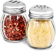 6-Ounces Glass Spices Shaker With Perforated Stainless Steel Top And Parmesan Cheese Shaker With Slotted Stainless Steel Top/Set of 2/Bulk Swirl Retro Style Dispensers With