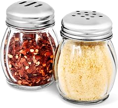 6-Ounces Glass Spices Shaker With Perforated Stainless Steel Top And Parmesan Cheese Shaker With Slotted Stainless Steel Top/Set of 2/Bulk Swirl Retro Style Dispensers With