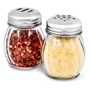 6-Ounces Glass Spices Shaker With Perforated Stainless Steel Top And Parmesan Cheese Shaker With Slotted Stainless Steel Top/Set of 2/Bulk Swirl Retro Style Dispensers With