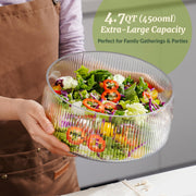 NiHome Glass Salad Bowl, Extra Large with Acacia Wood Base and Utensils, Transparent