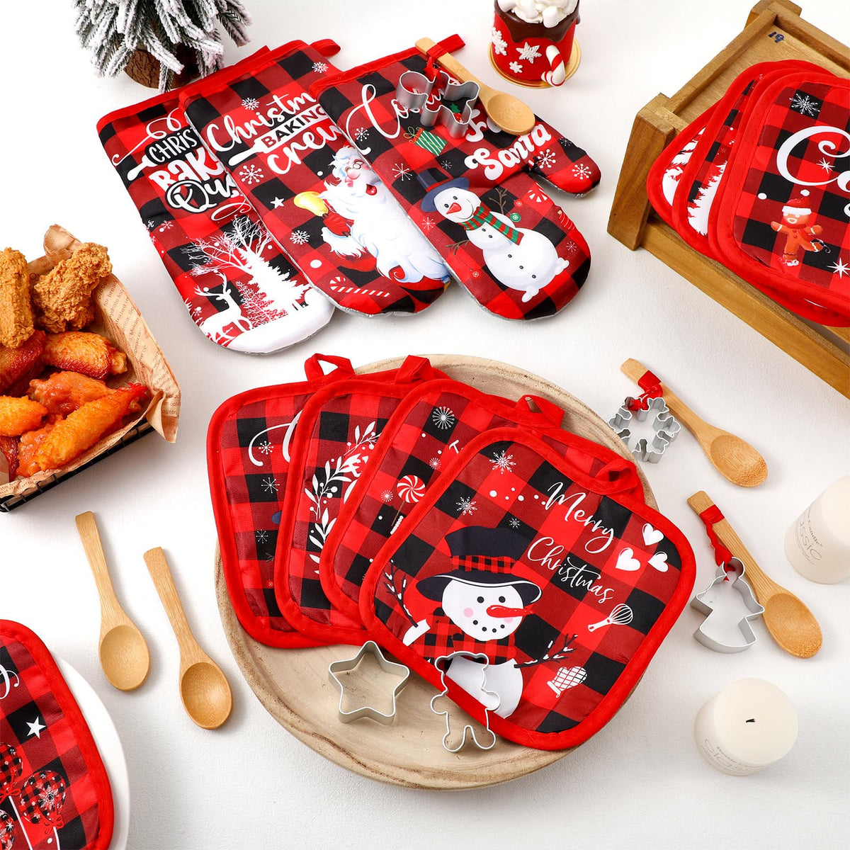 Qinyoung Christmas Oven Mitts and Pot Holders Set, 48 Pieces, Buffalo Plaid