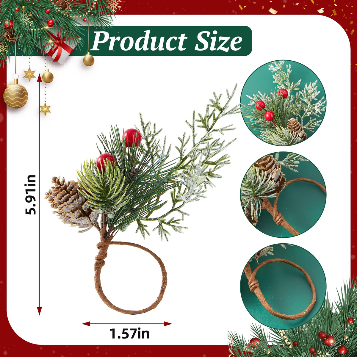 Aptywow Christmas Napkin Rings, Set of 12, Green