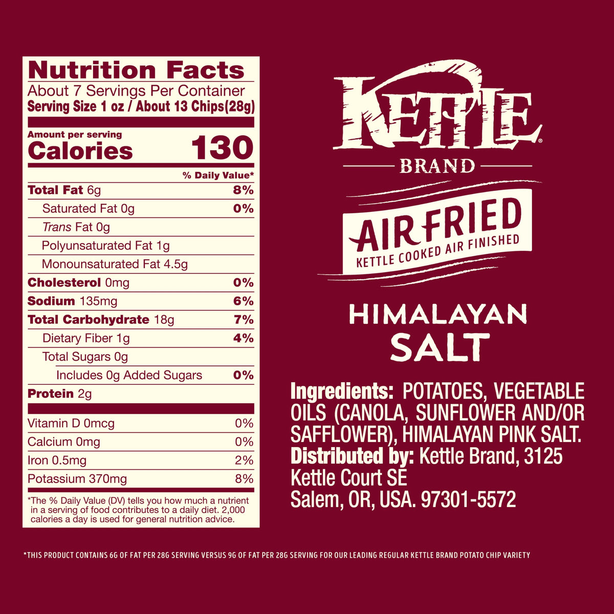 Kettle Brand Himalayan Salt / 6.5 Ounce (Pack of 1) / 1 Potato