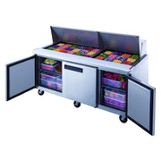 3-Door Commercial Food Prep Table Refrigerator in Stainless Steel by Dukers – 72 1/4" x 31 1/2" x 45 5/8", 17.5 cubic_feet, Stainless Steel, Model DSP72-30M-S3