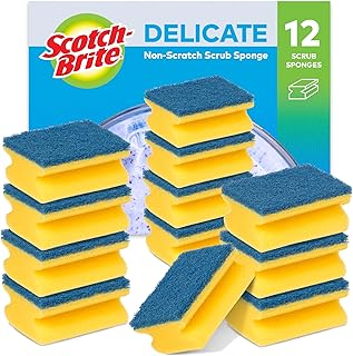 Scotch-Brite Delicate Non-Scratch Sponge Scourer, 12 Pieces - Ideal Everyday Washing up Sponge, use on Non-Stick Cookware and Glass