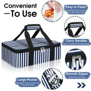 MIAOJIE Insulated Casserole Carrier, 16 x 10 x 4 Inches, Blue Stripes
