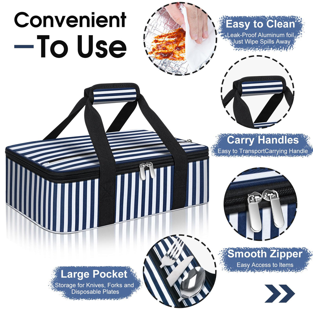 MIAOJIE Insulated Casserole Carrier, 16 x 10 x 4 Inches, Blue Stripes
