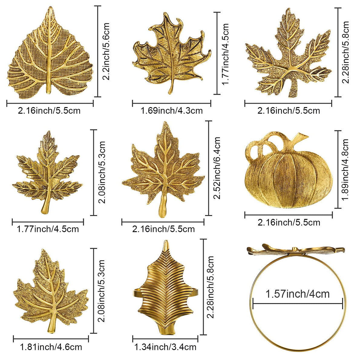 Patelai Pumpkin Napkin Rings, Set of 24, Assorted Fall Leaf and Pumpkin Shapes