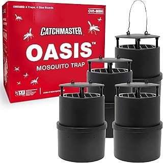 Catchmaster Oasis Ovi-Mini Mosquito Trap 4Pk, Home Outdoor Mosquito Control, Backyard Flying Insect Killer, Glue Board Bug Catcher, Pool, Patio, Shed & Garden Pest Control