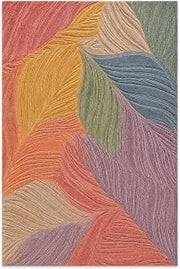 Kaaleen Bhaiya Elara Whisper Hand Tufted Wool Area Rug, Sculpted Tropical Leaf Pattern, Ivory Cream, Soft Plush Handmade Carpet for Living Room, Bedroom & Dining Area