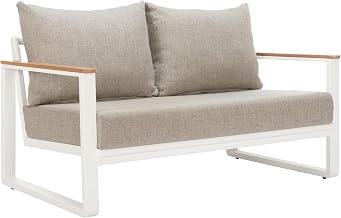 Zuo Welt Sofa Taupe & White, Beige Sofa, Modern Style, Patio Furniture, Outdoor Fabric, Seats up to 2, Aluminum, Outdoor Living, 55.7" W x 32.7" D x 31.1" H, Non-Stackable