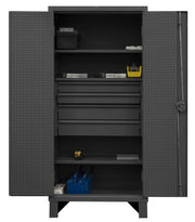 Cabinet, 3 shelf, 3 drawer, broom holder by Durham – Alloy Steel, Grey, Model HDCDB243678-4M95
