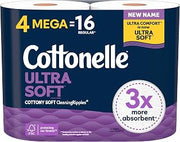 Cottonelle Ultra Soft Soft Toilet Paper, 4 Mega Rolls = 16 Regular Rolls, Packaging May Vary