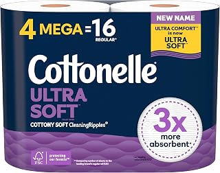 Cottonelle Ultra Soft Soft Toilet Paper, 4 Mega Rolls = 16 Regular Rolls, Packaging May Vary