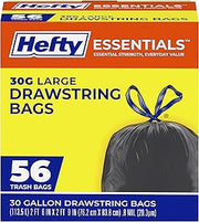 Hefty Essentials 30 Gallon Trash Bags, Black, Unscented, 56ct