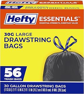 Hefty Essentials 30 Gallon Trash Bags, Black, Unscented, 56ct