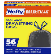 Essentials 30 Gallon Trash Bags by Hefty – 56 Count (Pack of 1), 30.0 gallons, PE, Black, Model E89066PR