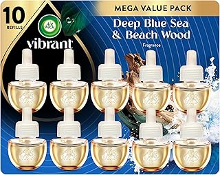 Air Wick Vibrant Plug In Scented Oil Refill, Infused with Essential Oils, Plug In Air Fresheners for Home, Deep Blue Sea & Beach Wood, 5 ct (Pack of 2)