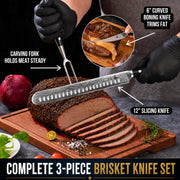 Iron Grillers Carving Knife Set, 12 Inch Slicing Knife with Boning Knife and Fork, Silver