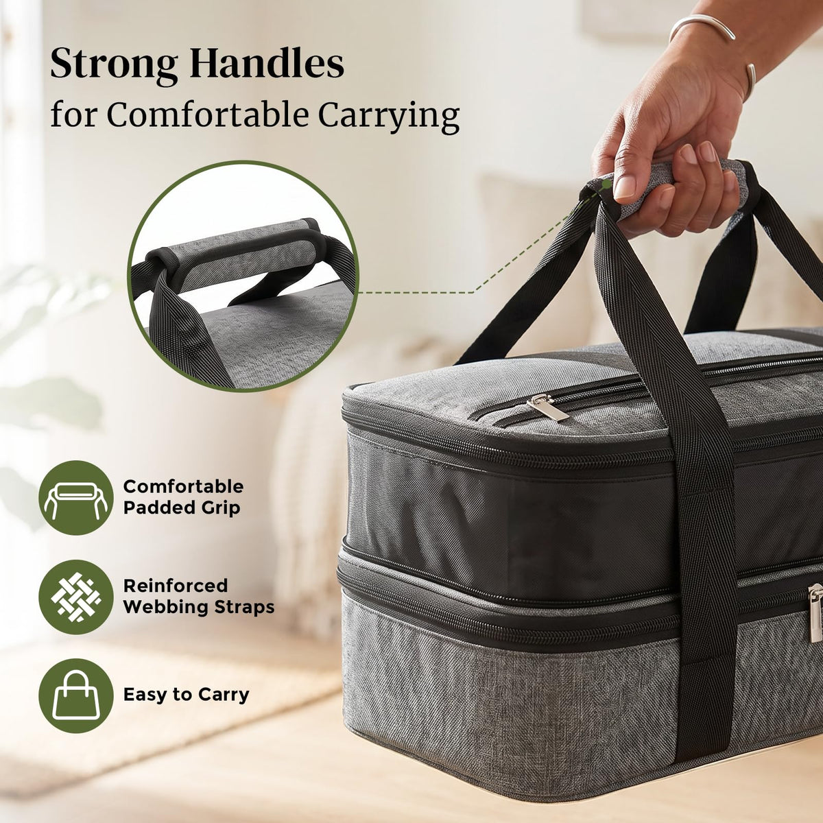 DOWAN Insulated Casserole Carrier, Double Decker for 9x13 Dishes, Grey